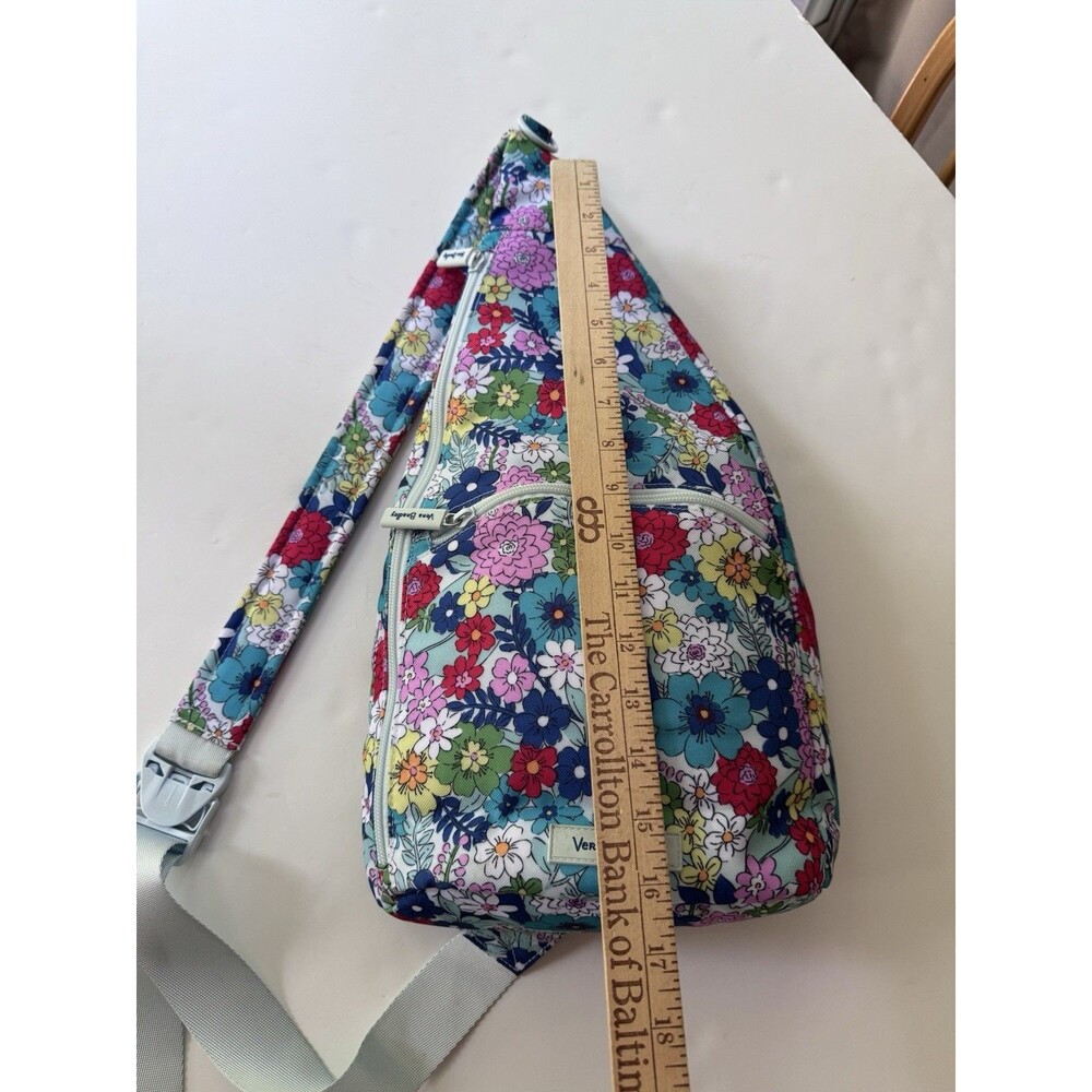 Vera Bradley Blue Floral Crescent Sling Crossbody Bag Zip Adjustable Strap - Picture 3 of 13